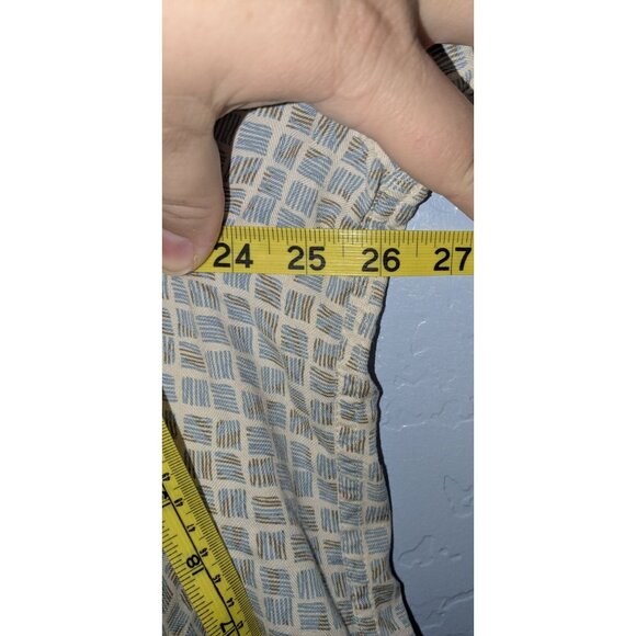 Silk Mens XL Short Sleeve Button-Up Shirt Beige Blue Retro Pattern Vintage - Picture 6 of 7